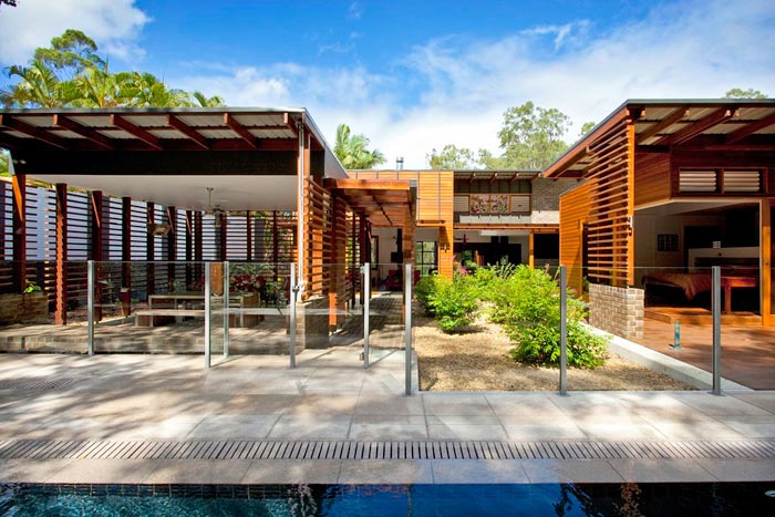 Mushroom Granite stone tile or pool paver shown in situ with matching coping