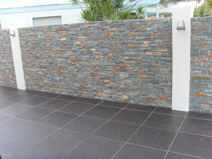 Rustic Grey Stacked Stone tiled feature wall