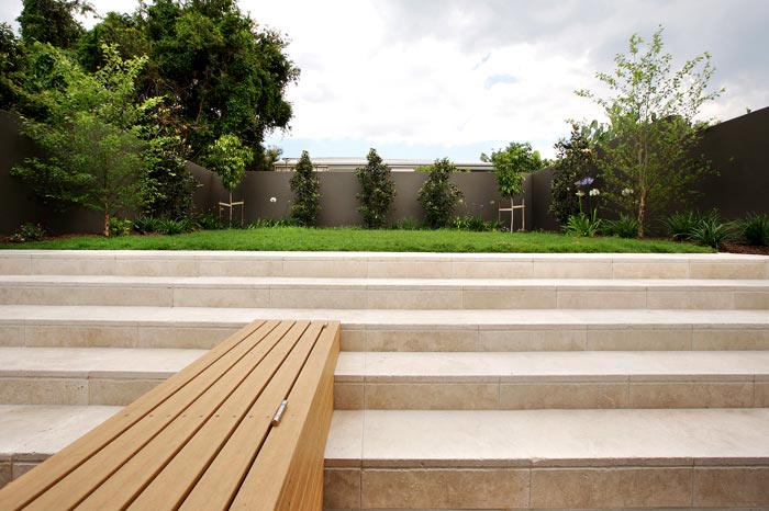 Travertine Linen tumbled unfilled stone tiles used on stairs