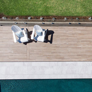 Oak TileDeck with Ash Marblano®® tiles used as pool coping and surrounds.