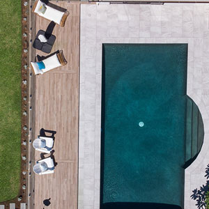 Oak TileDeck with Ash Marblano®® tiles used as pool coping and surrounds.