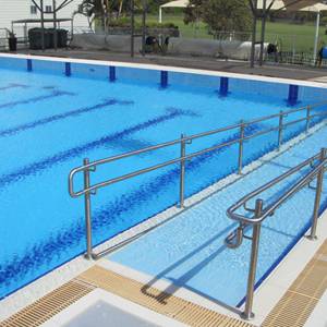 Serapool pool tiles, channels, finger grips and grates used in large Australian pools