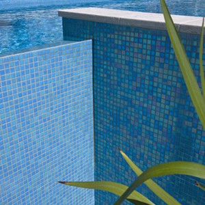 GC184 Light Sky Blue Pearl glass mosaic tiles tiling a pool and feature wall