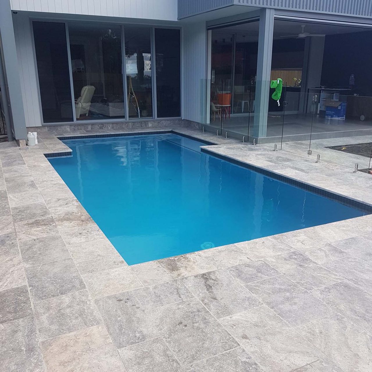 Dark Grey 23 X 48mm Ceramic Mosaic Pool Tiles CMC306   Cmc306 Dark Grey Waterline Step Marker Silver Travertine 2 1280x1280 