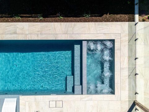 Coastal Cream Travertino Porcelain Pool Tiles, Pavers And Pool Coping Tiles