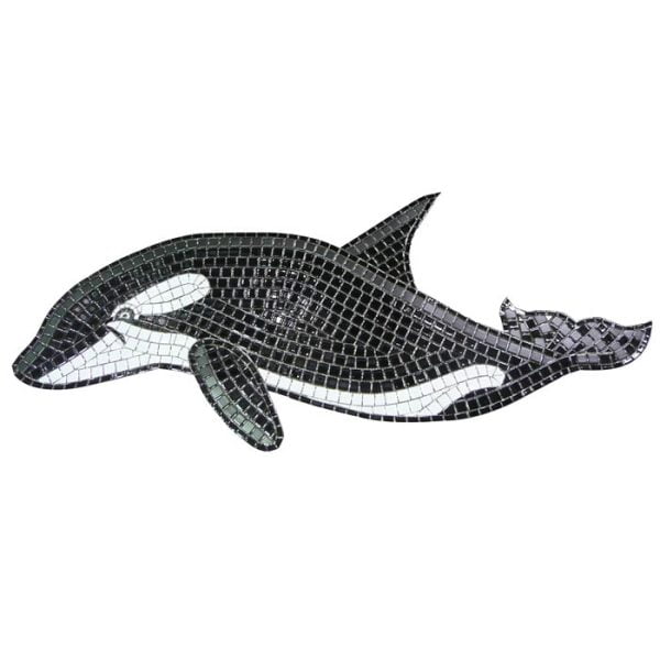 Orca ceramic mosaic mural 2m long