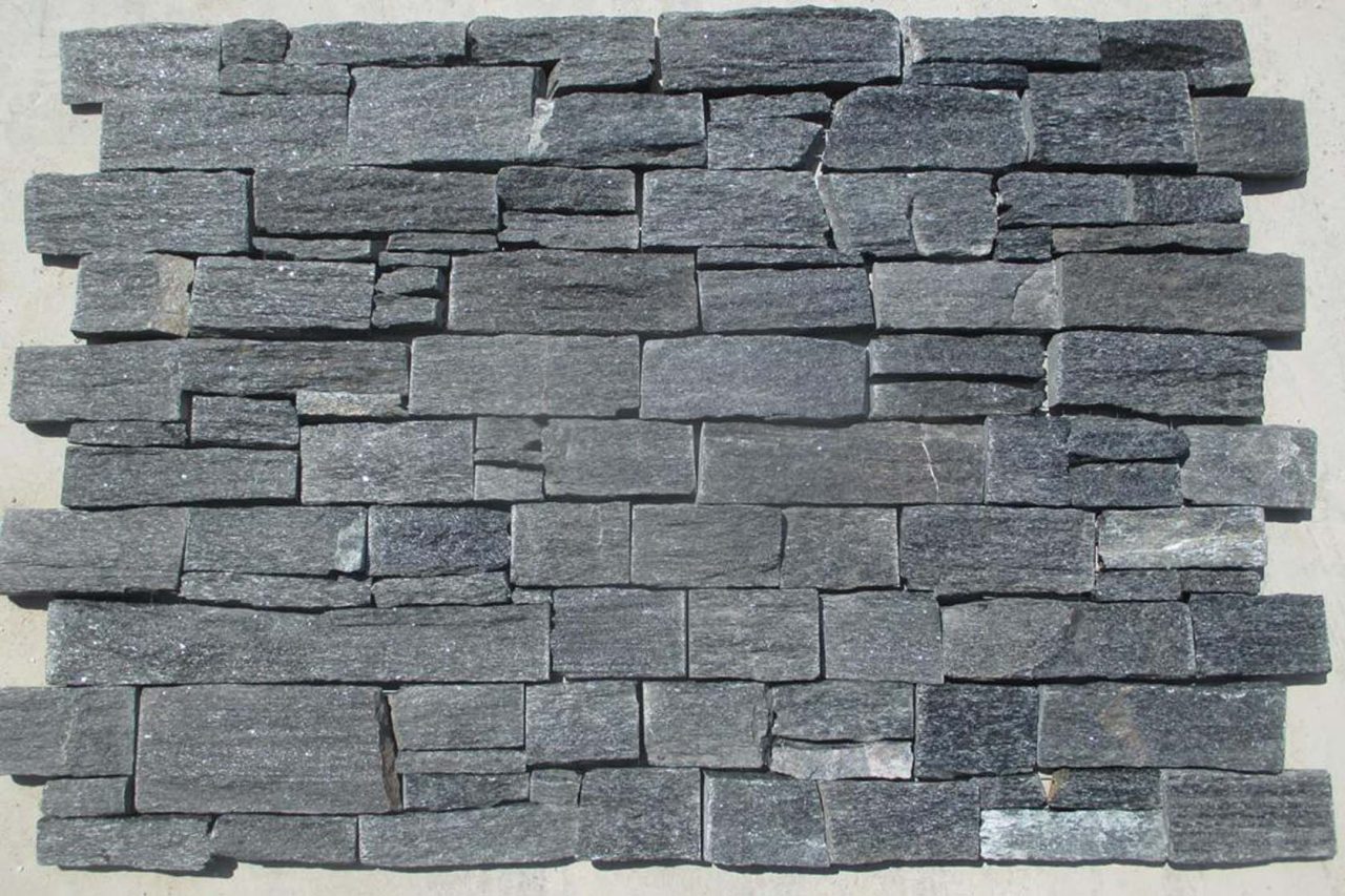 Rustic Black Stacked Stone Cladding For An External Wall Ss425