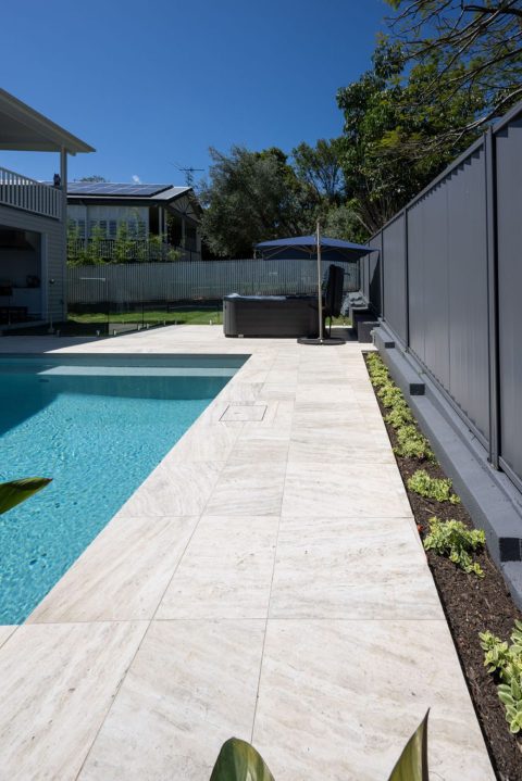 Coastal Cream Travertino Porcelain Pool Tiles, Pavers And Pool Coping Tiles